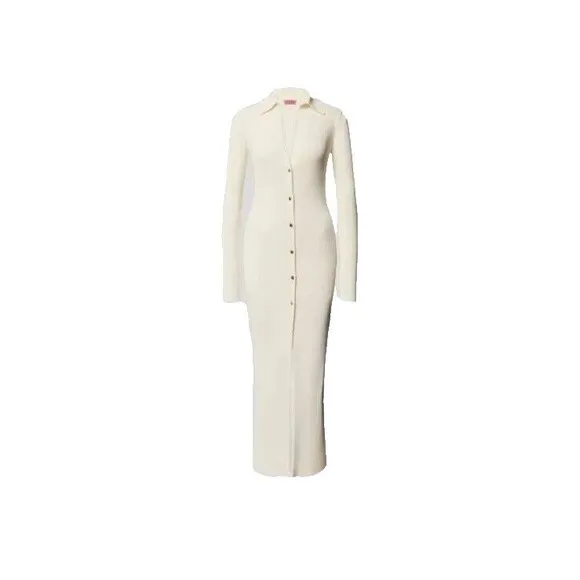 Gauge81 Rubi Luxury Minimalist Heavy Ribbed Knit Sweater Ivory Maxi Dress Size S