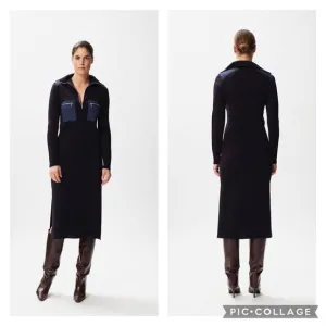 GESTUZ HERLAGZ DRESS sky captain wool blue midi minimalist side slits sz S