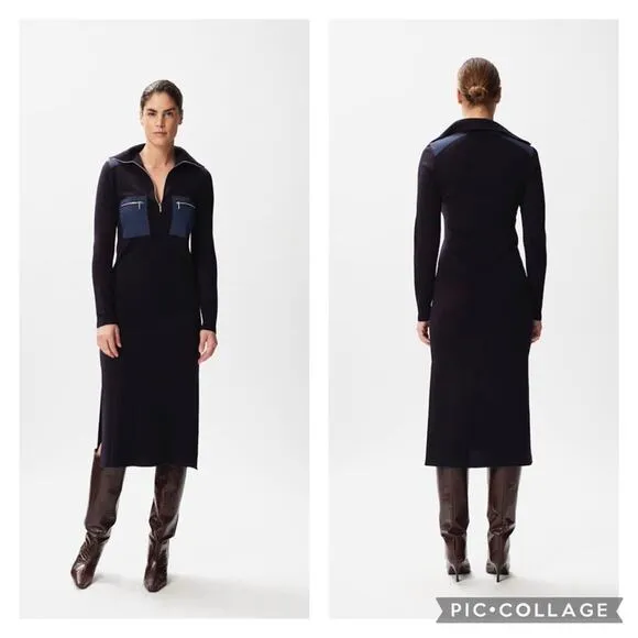 GESTUZ HERLAGZ DRESS sky captain wool blue midi minimalist side slits sz S