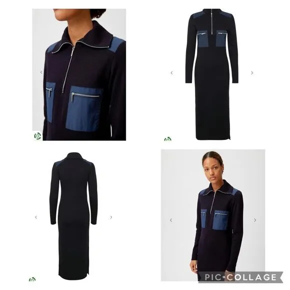 GESTUZ HERLAGZ DRESS sky captain wool blue midi minimalist side slits sz S