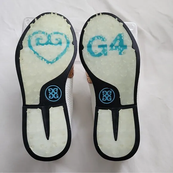 G/Fore GG Golf Shoes Girl's Sz 5.5 US, White Rose Gold Leather Cushioned Preppy