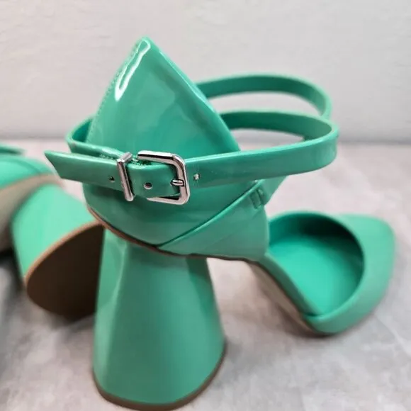 Gianni Bini Maryjane Pumps 11 Mint Green Patent Block Heel Dressy Pointed Shoes