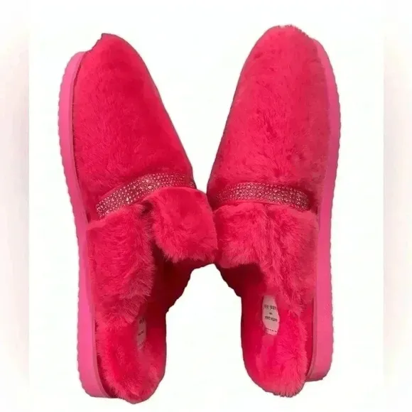 Gianni Bini x Nastia Liukin Darling Faux Fur Rhinestone Bow Slippers Size 9