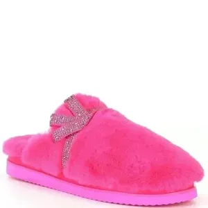 Gianni Bini x Nastia Liukin Darling Faux Fur Rhinestone Bow Slippers Size 9