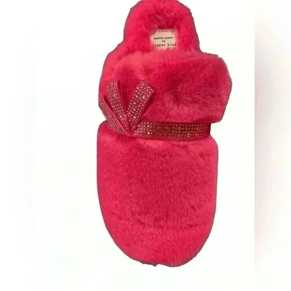 Gianni Bini x Nastia Liukin Darling Faux Fur Rhinestone Bow Slippers Size 9