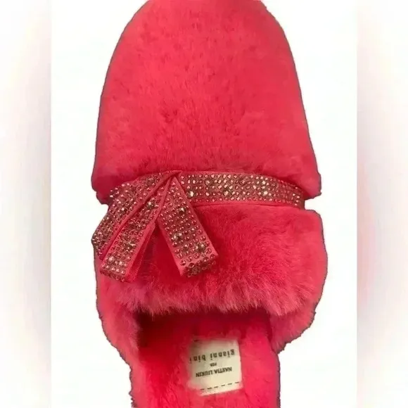 Gianni Bini x Nastia Liukin Darling Faux Fur Rhinestone Bow Slippers Size 9