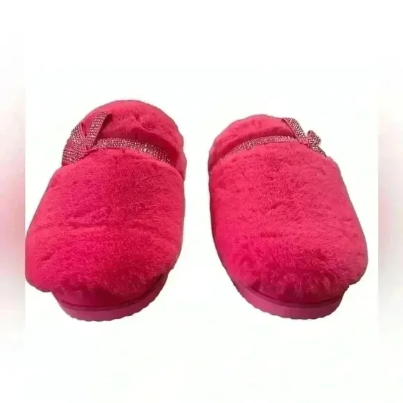 Gianni Bini x Nastia Liukin Darling Faux Fur Rhinestone Bow Slippers Size 9