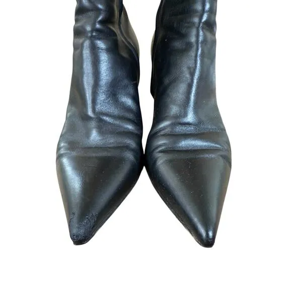 Gianvito Rossi Black Leather Pointed Toe Ankle Boots 39.5 Made in Italy