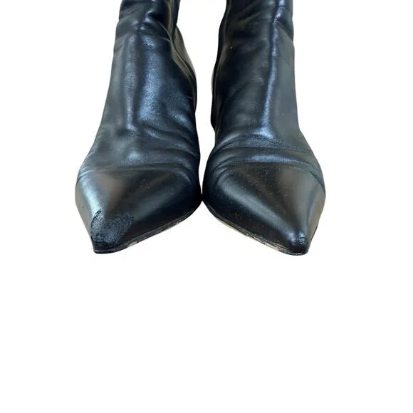 Gianvito Rossi Black Leather Pointed Toe Ankle Boots 39.5 Made in Italy