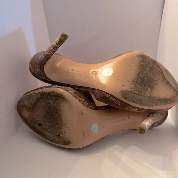 GIANVITO ROSSI floral embroidery velvet mule sandal beige Italian designer 9/40