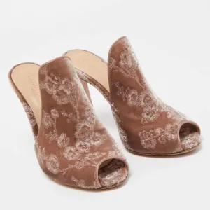 GIANVITO ROSSI floral embroidery velvet mule sandal beige Italian designer 9/40