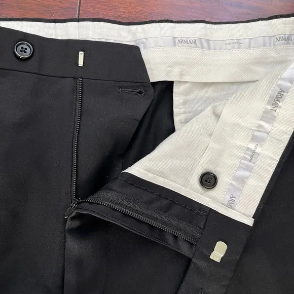 Giorgio Armani Collezioni Mens Wool Black Italian Dress Pant 42x28 Quiet Luxury