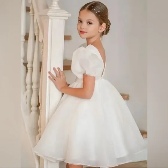 Girl's Luxury Bridal Formal White Dress