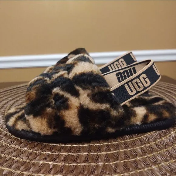 Girl's Slippers UGG Kids Fluff Yeah Leopard Slide (Little Girl) Size 11