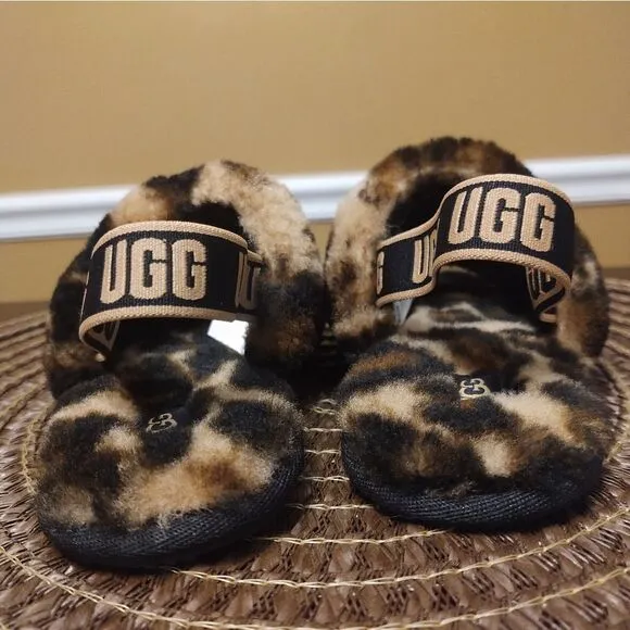 Girl's Slippers UGG Kids Fluff Yeah Leopard Slide (Little Girl) Size 11