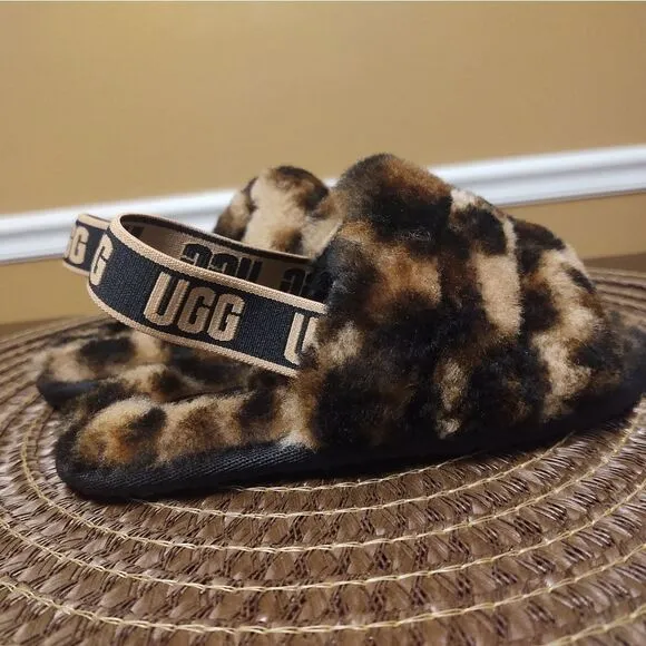 Girl's Slippers UGG Kids Fluff Yeah Leopard Slide (Little Girl) Size 11