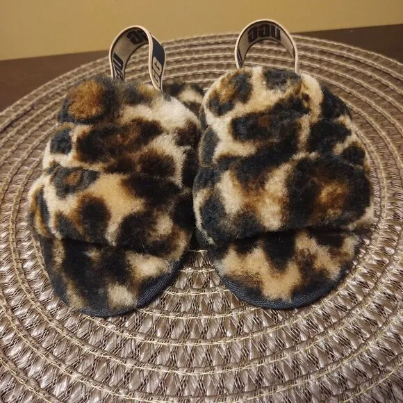 Girl's Slippers UGG Kids Fluff Yeah Leopard Slide (Little Girl) Size 11