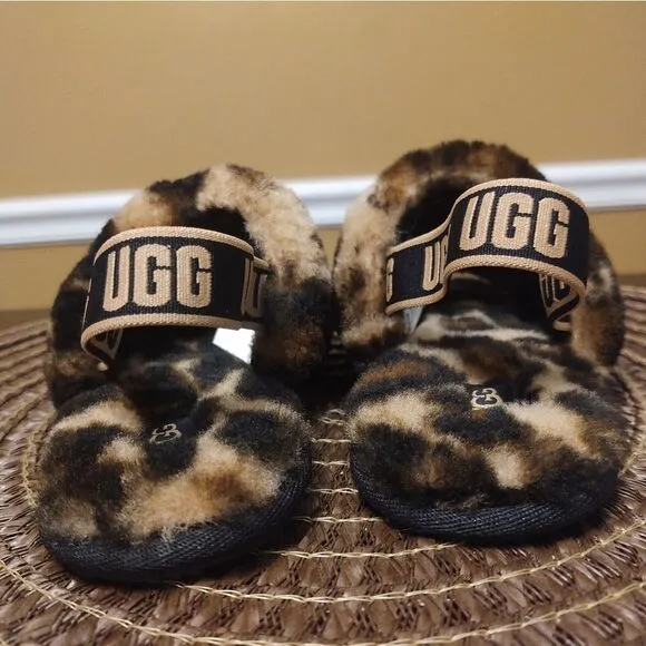 Girl's Slippers UGG Kids Fluff Yeah Leopard Slide (Little Girl) Size 11