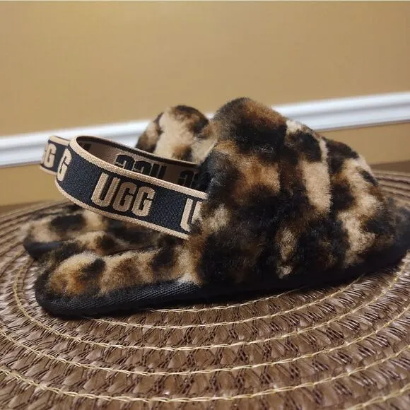 Girl's Slippers UGG Kids Fluff Yeah Leopard Slide (Little Girl) Size 11