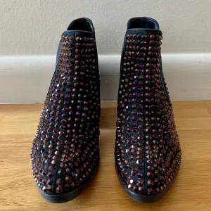 GIUSEPPE ZANOTTI Swarovski Crystal Rhinestone Ankle Booties Cowboy Boots - 35.5