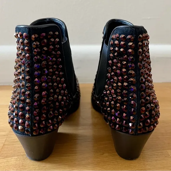 GIUSEPPE ZANOTTI Swarovski Crystal Rhinestone Ankle Booties Cowboy Boots - 35.5