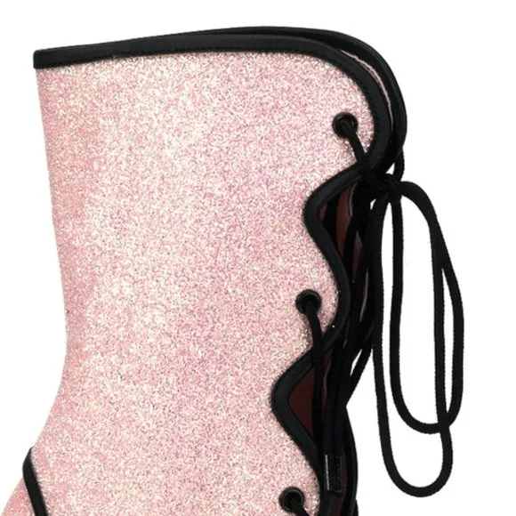 Glitter Platform Lace Up High Heel Ankle Boots