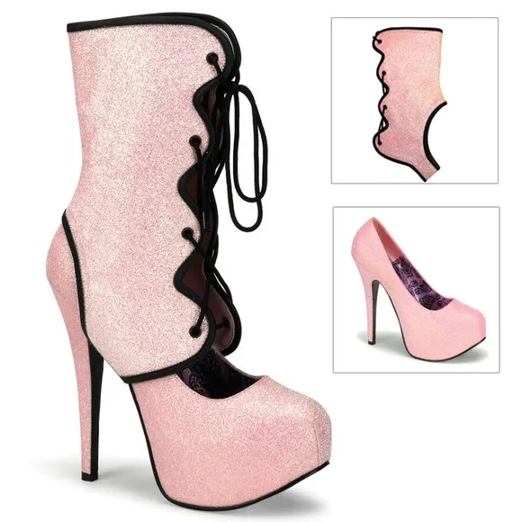 Glitter Platform Lace Up High Heel Ankle Boots
