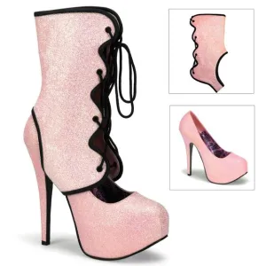 Glitter Platform Lace Up High Heel Ankle Boots