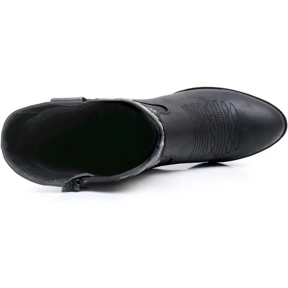 GLOBALWIN Cowgirl Boots Women's Black Faux Leather Mid Calf Chunky Low Heel