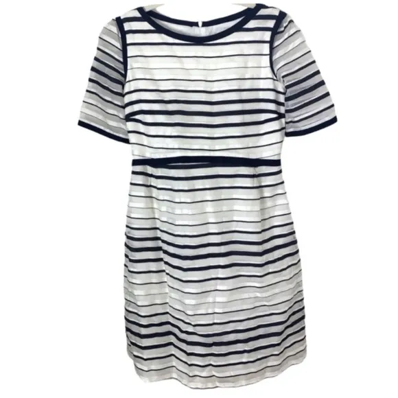 GOAT Size 8 Black &amp; White Striped Organza Becky Dress U.K. Luxury Fashion
