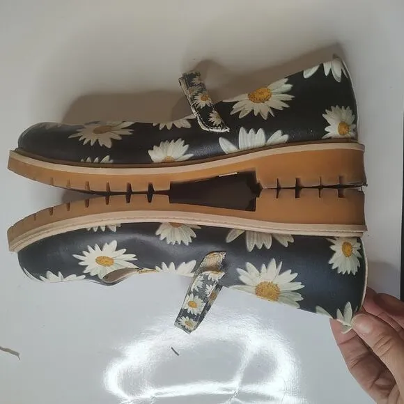 Goby Floral Daisy Print Mary Jane Lug Sole Loafer Shoes Size 42
