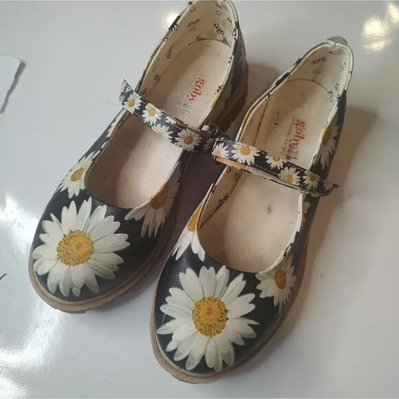 Goby Floral Daisy Print Mary Jane Lug Sole Loafer Shoes Size 42