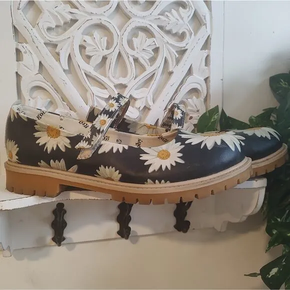 Goby Floral Daisy Print Mary Jane Lug Sole Loafer Shoes Size 42