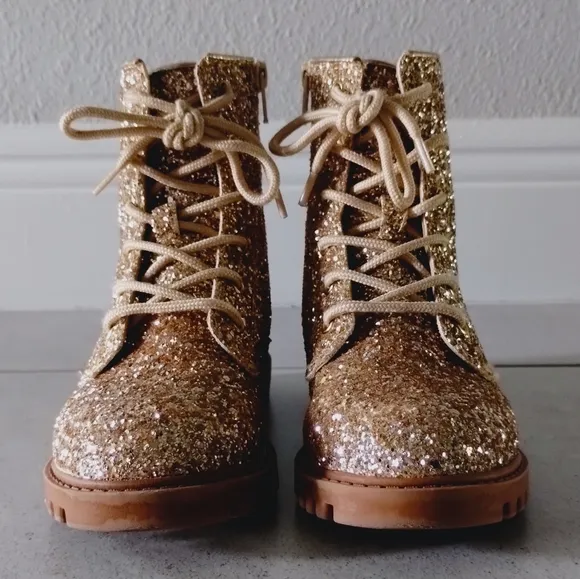 Gold Glitter Moto Ankle Boots