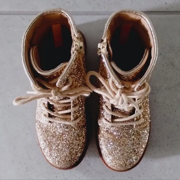 Gold Glitter Moto Ankle Boots