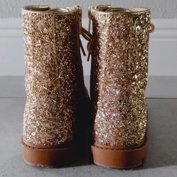 Gold Glitter Moto Ankle Boots