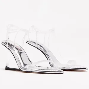 GOOD AMERICAN Cinder-F*cking-Rella Wedge in Silver - Size 7.5
