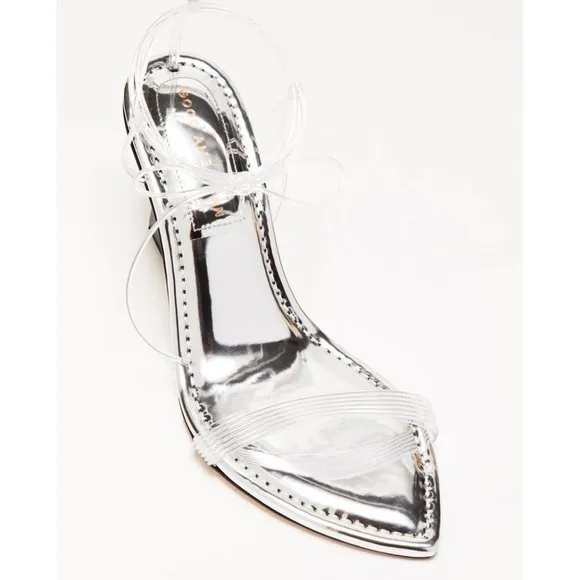 GOOD AMERICAN Cinder-F*cking-Rella Wedge in Silver - Size 7.5