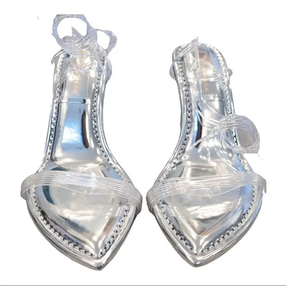 GOOD AMERICAN Cinder-F*cking-Rella Wedge in Silver - Size 7.5