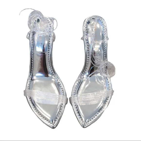 GOOD AMERICAN Cinder-F*cking-Rella Wedge in Silver - Size 7.5