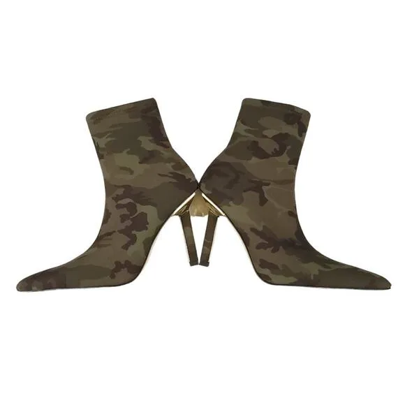 Good American Kickstand Bootie Camo Neoprene High Heeled Ankle Boot