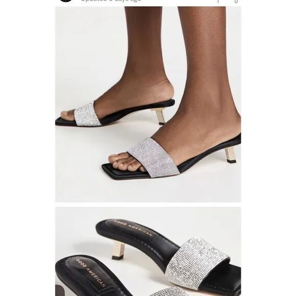 Good American Kickstand Slide Sandals Mules Black Diamanté Size 11 Shoes