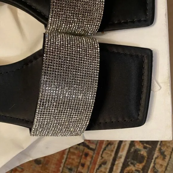 Good American Kickstand Slide Sandals Mules Black Diamanté Size 11 Shoes