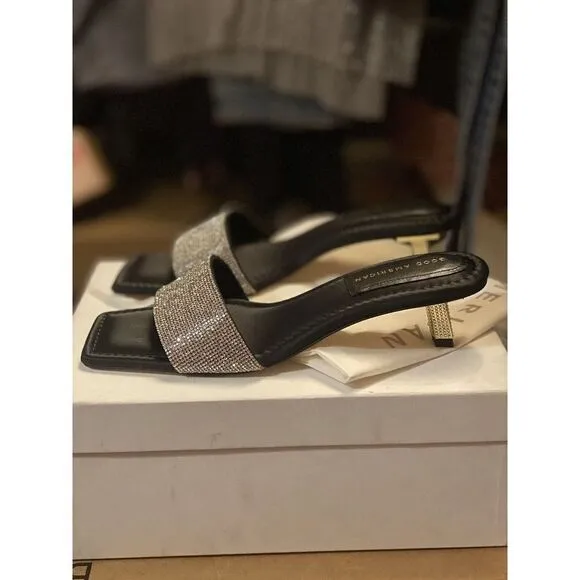 Good American Kickstand Slide Sandals Mules Black Diamanté Size 11 Shoes