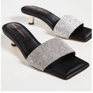 Good American Kickstand Slide Sandals Mules Black Diamanté Size 11 Shoes
