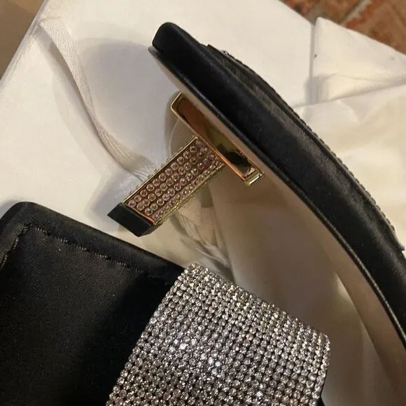 Good American Kickstand Slide Sandals Mules Black Diamanté Size 11 Shoes