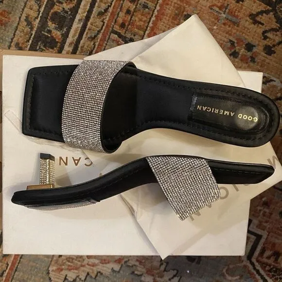 Good American Kickstand Slide Sandals Mules Black Diamanté Size 11 Shoes