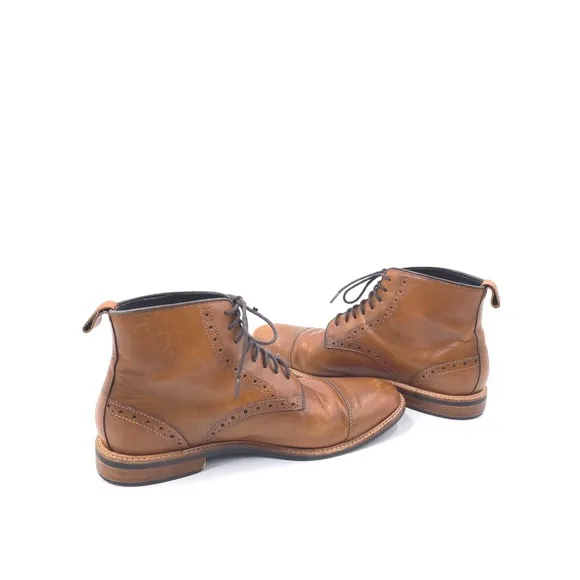 Gordon Rush Horton Leather Cap Toe Wingtip Ankle Boots in Cognac Size 9