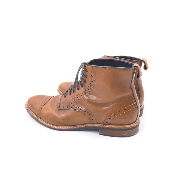 Gordon Rush Horton Leather Cap Toe Wingtip Ankle Boots in Cognac Size 9