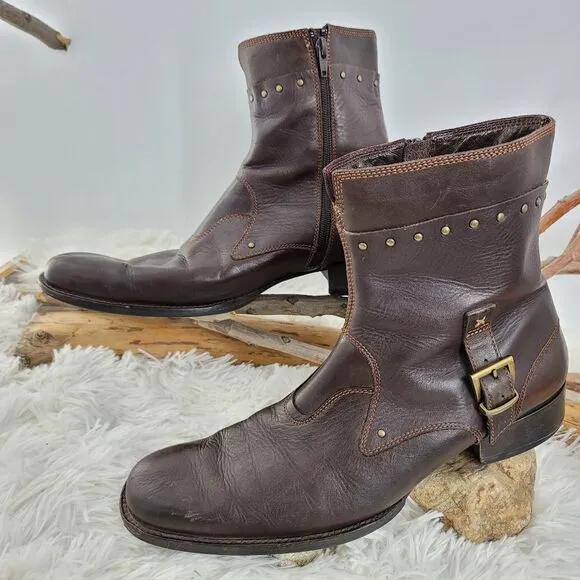 Gordon rush studded brown leather ankle boots. (K)